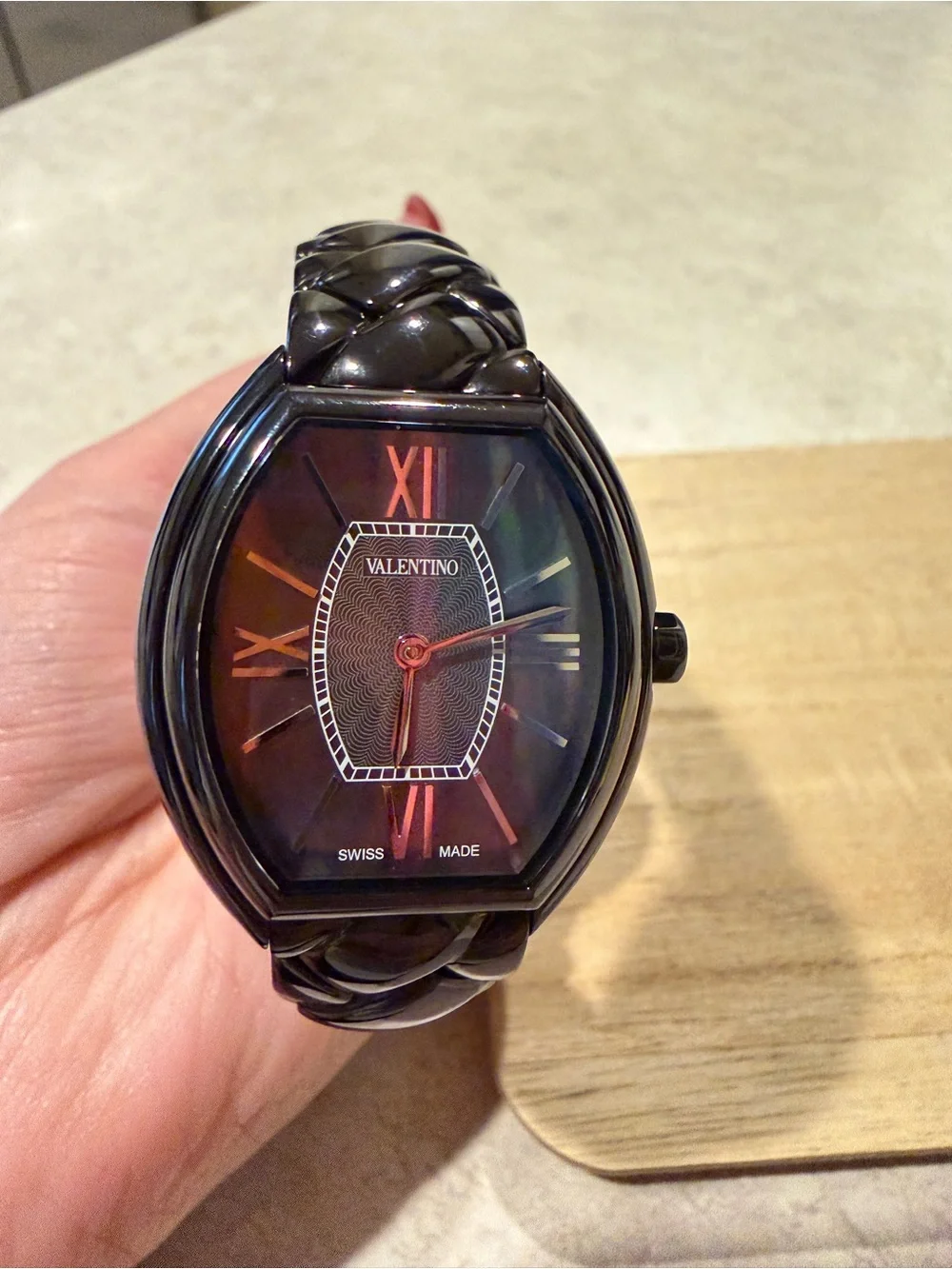 Valentino Black Ceramic-Style Link Bracelet Watch with Dark Dial